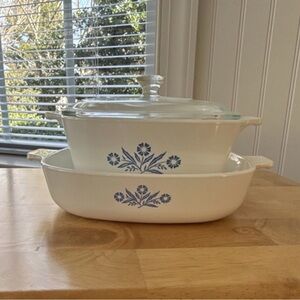 Corningware White Casserole Set with Blue Floral Design